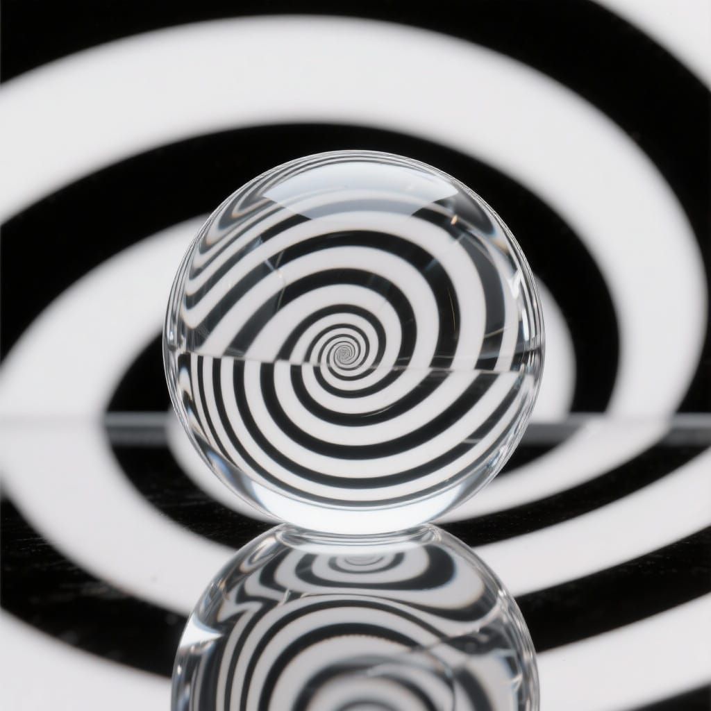 Glass Sphere Optical Illusion on Mirrored Surface