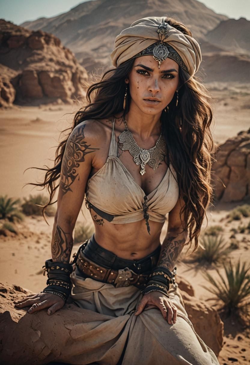 Medieval Assassin in Morocco Desert: Cinematic Film Still