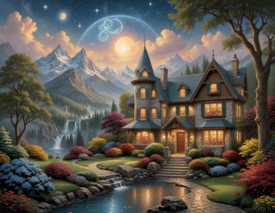 AI Psychic Power Revealed in Thomas Kinkade Style