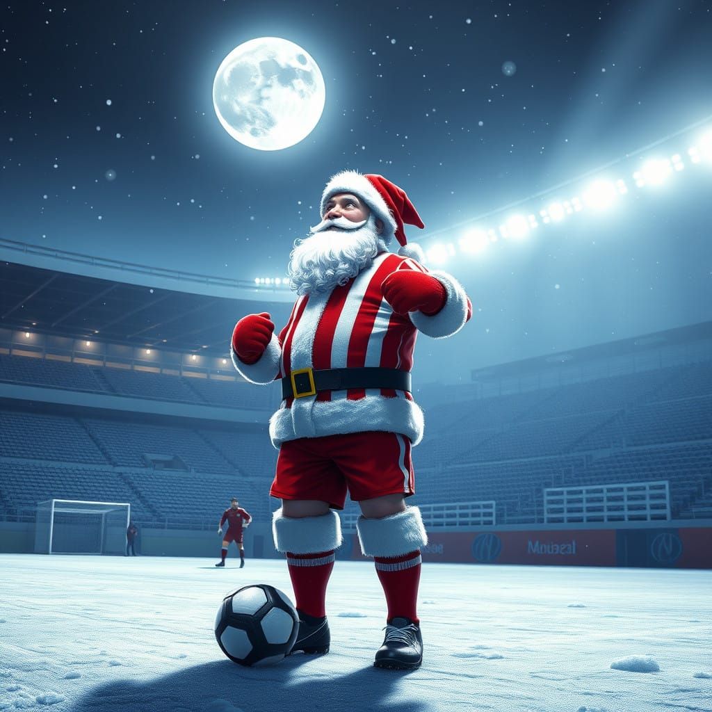 Santa Claus Soccer Player Under Dim Moonlight