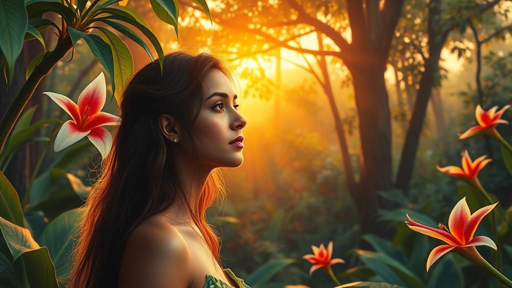 Mystical Jungle Woman in Naive Art Style