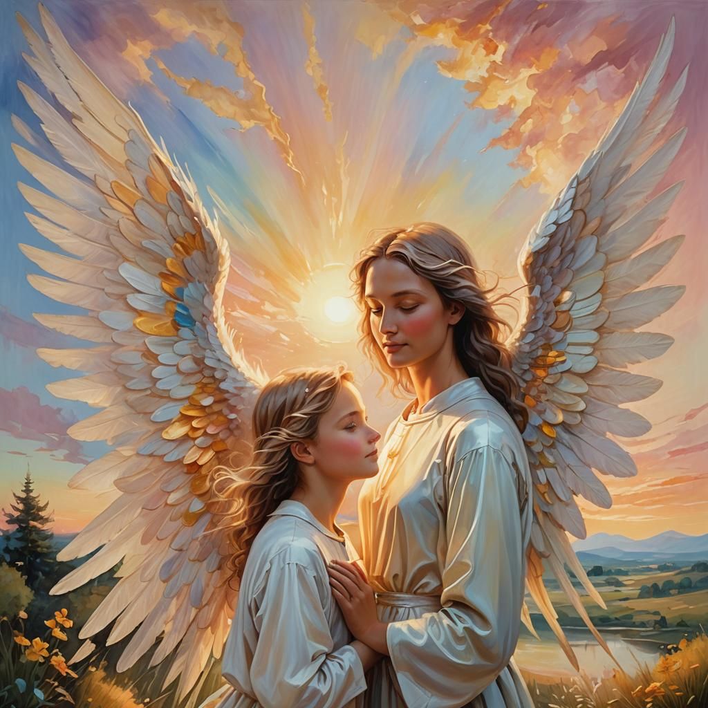 Guardian Angel Meeting in Surreal Oil Painting