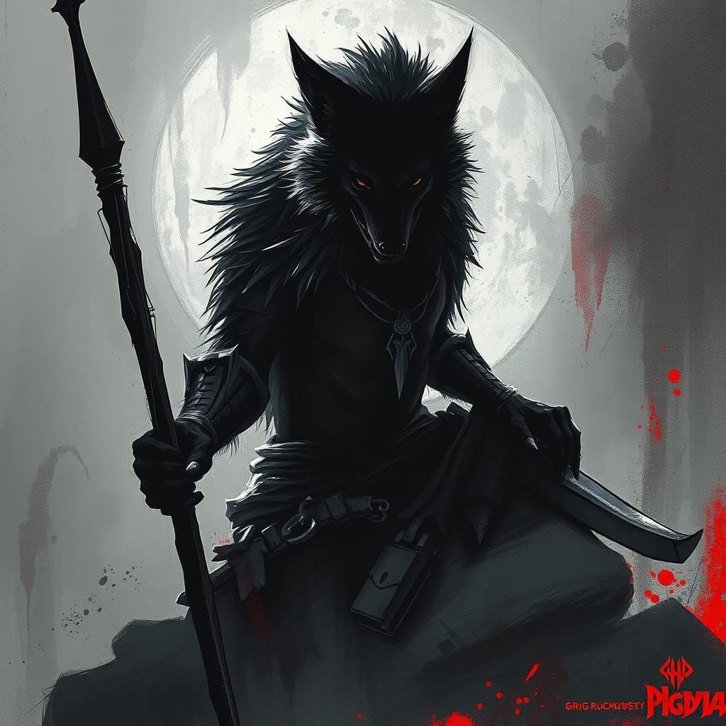 Sinister Shadow Wolf Portrait in Baroque Style