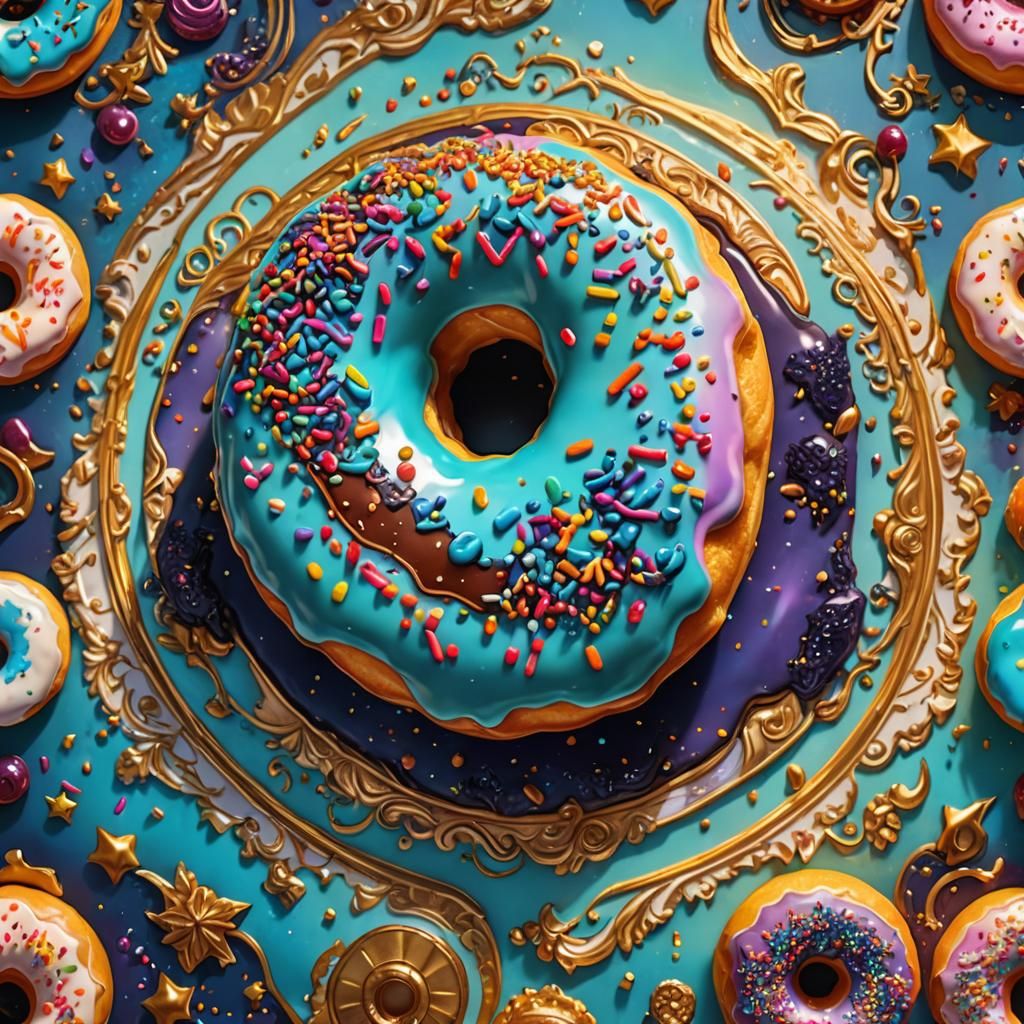 Magnificent Donut on Ornate Table in Fantasy Style