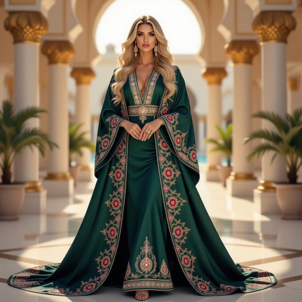 Majestic Woman in Luxurious Abaya: High Fashion Portrait