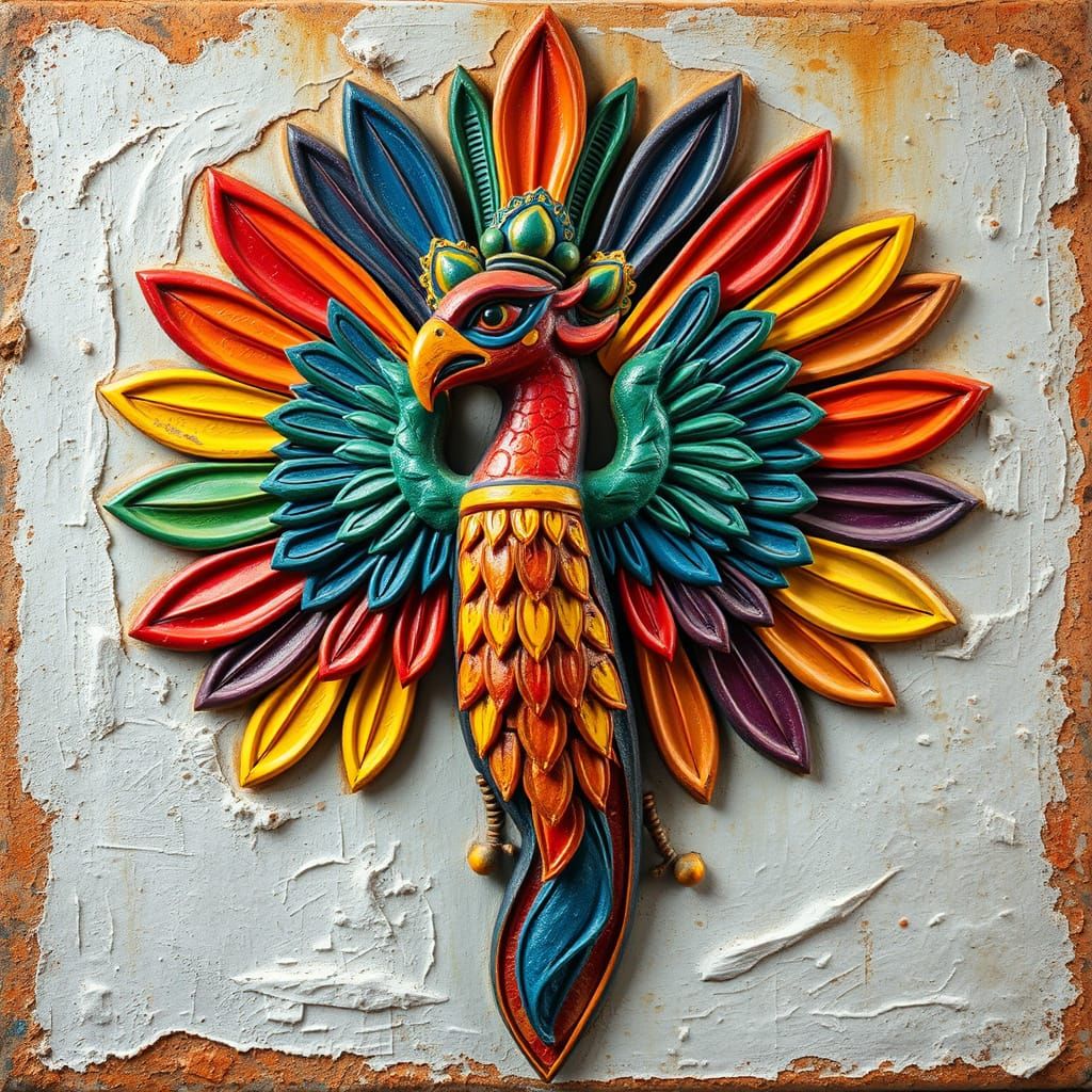 Aztec Quetzalcoatl in Vibrant Embossed Relief