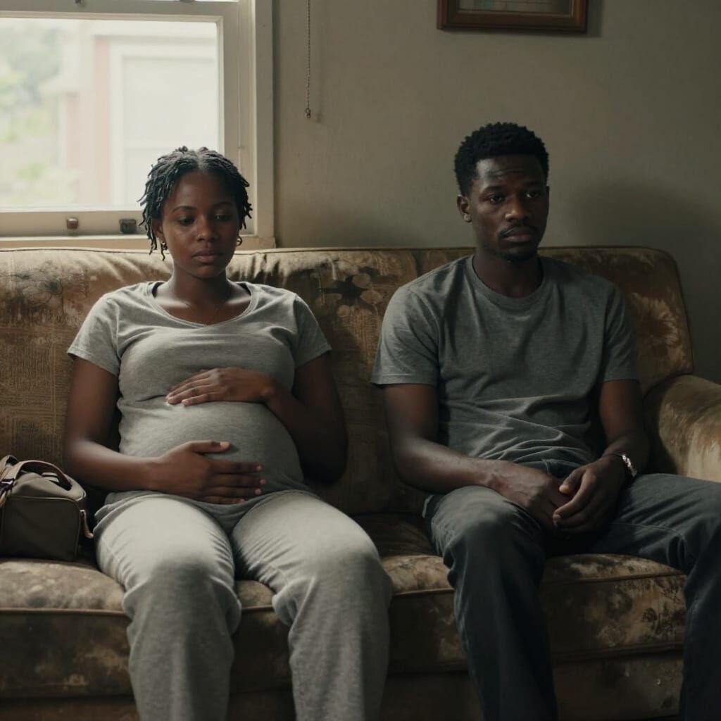 Tense Moment: Couple on Couch in Muted Tones