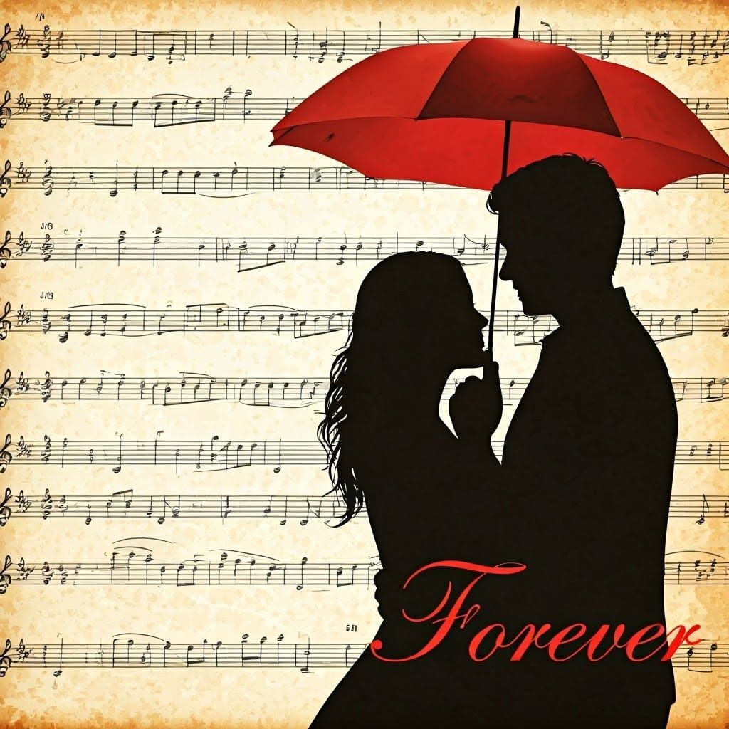 Romantic Couple Embrace Under Red Umbrella