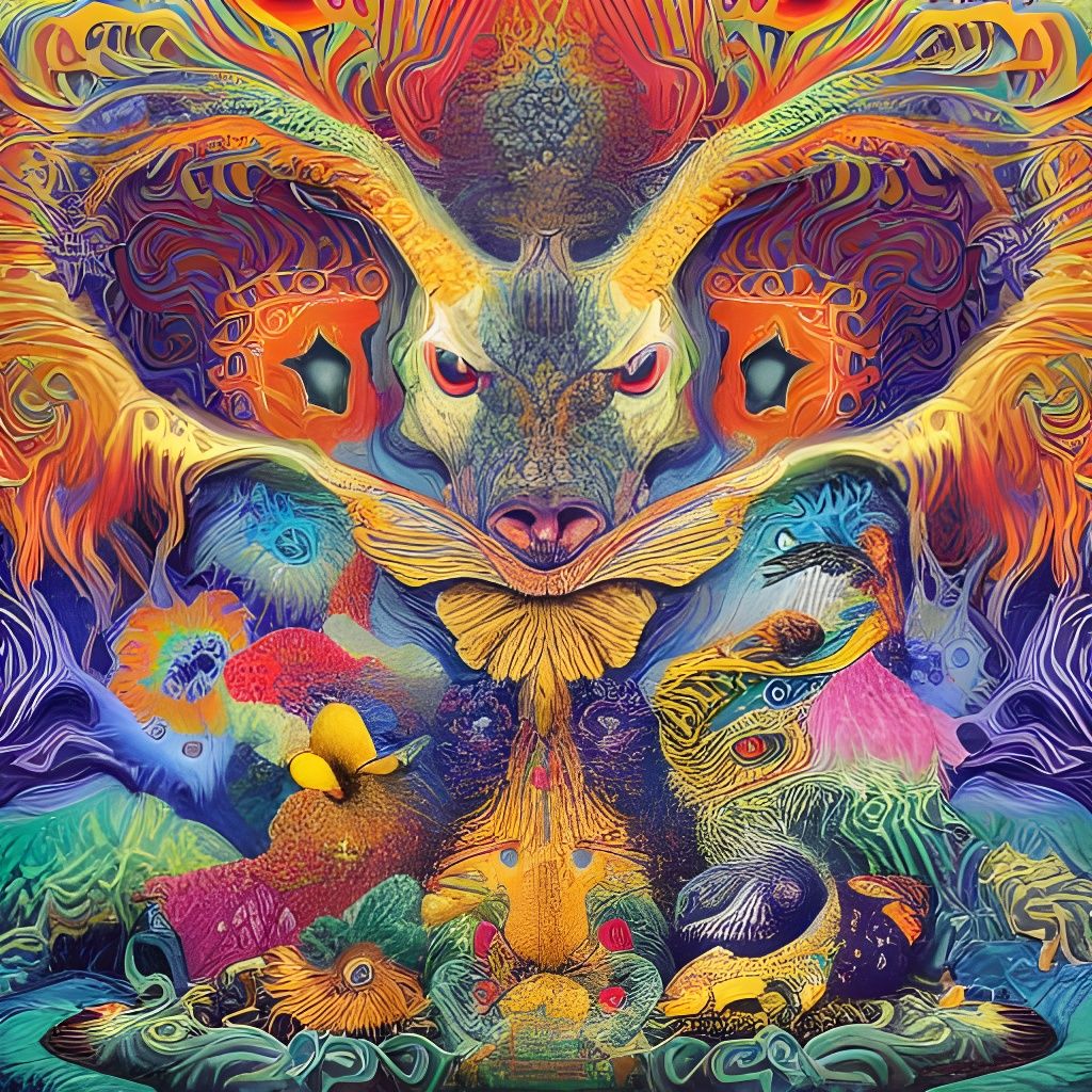 Psychedelic Animal Wisdom: Detailed Intricate Painting