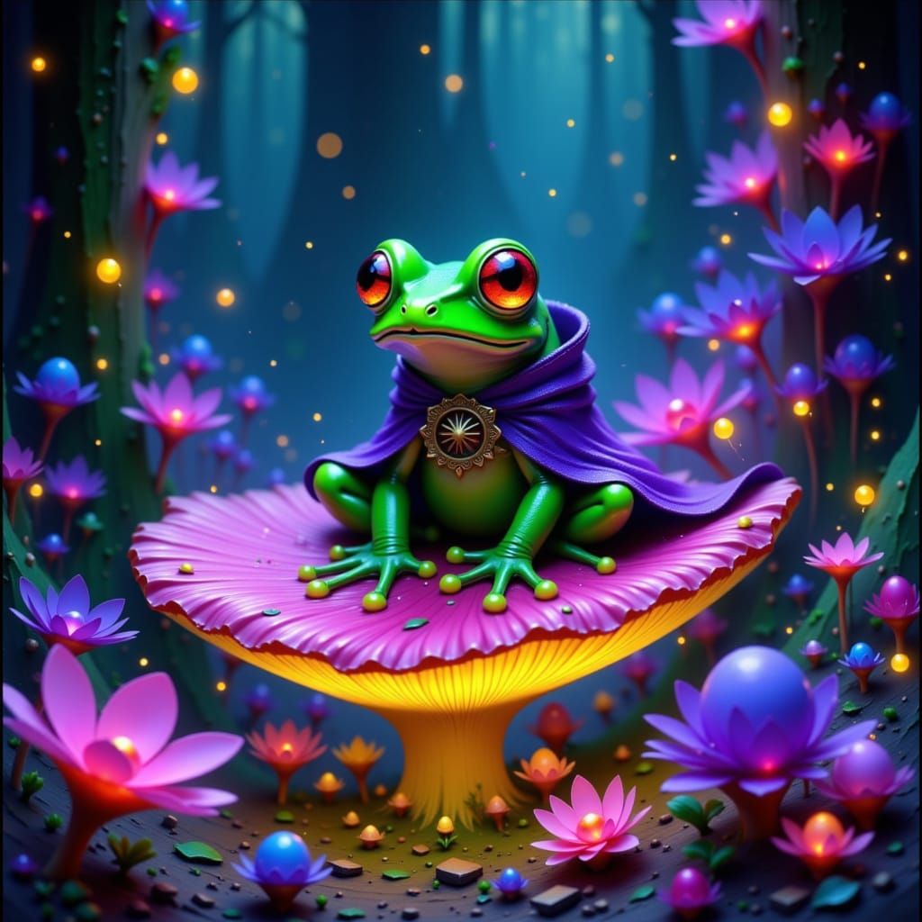 Green Frog in Ethereal Forest, Futuristic Style