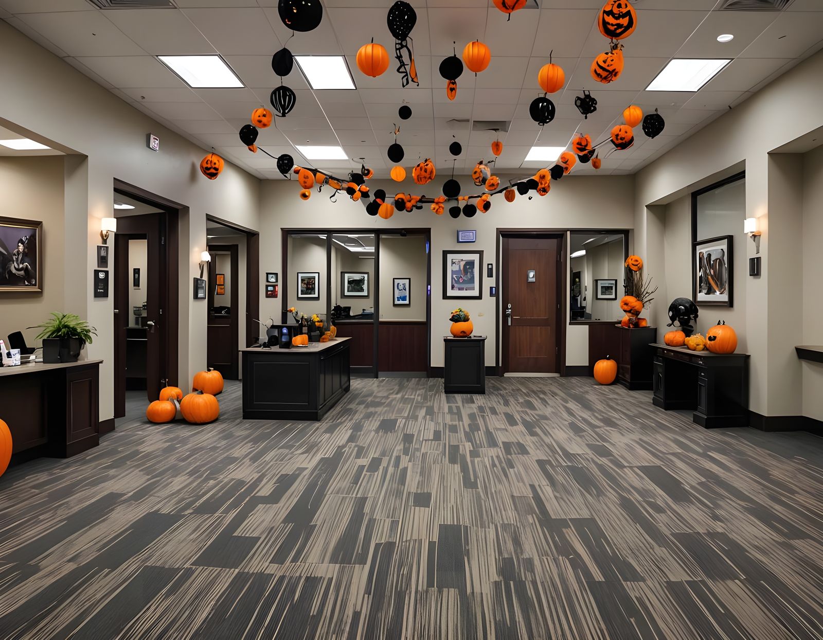 Halloween Decorations in an Office Lobby