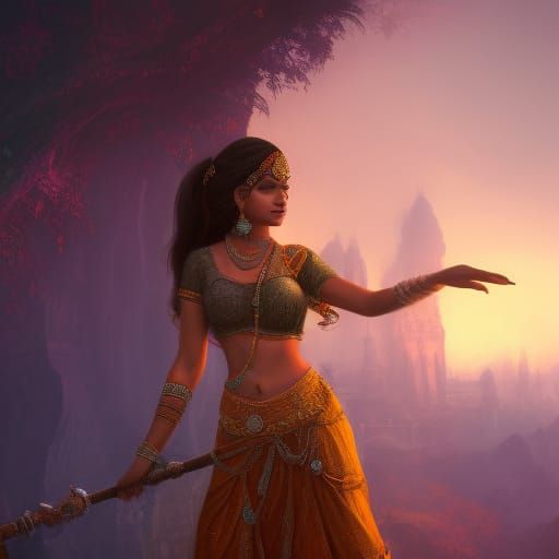 Beautiful Indian Girl: Detailed Fantasy Art