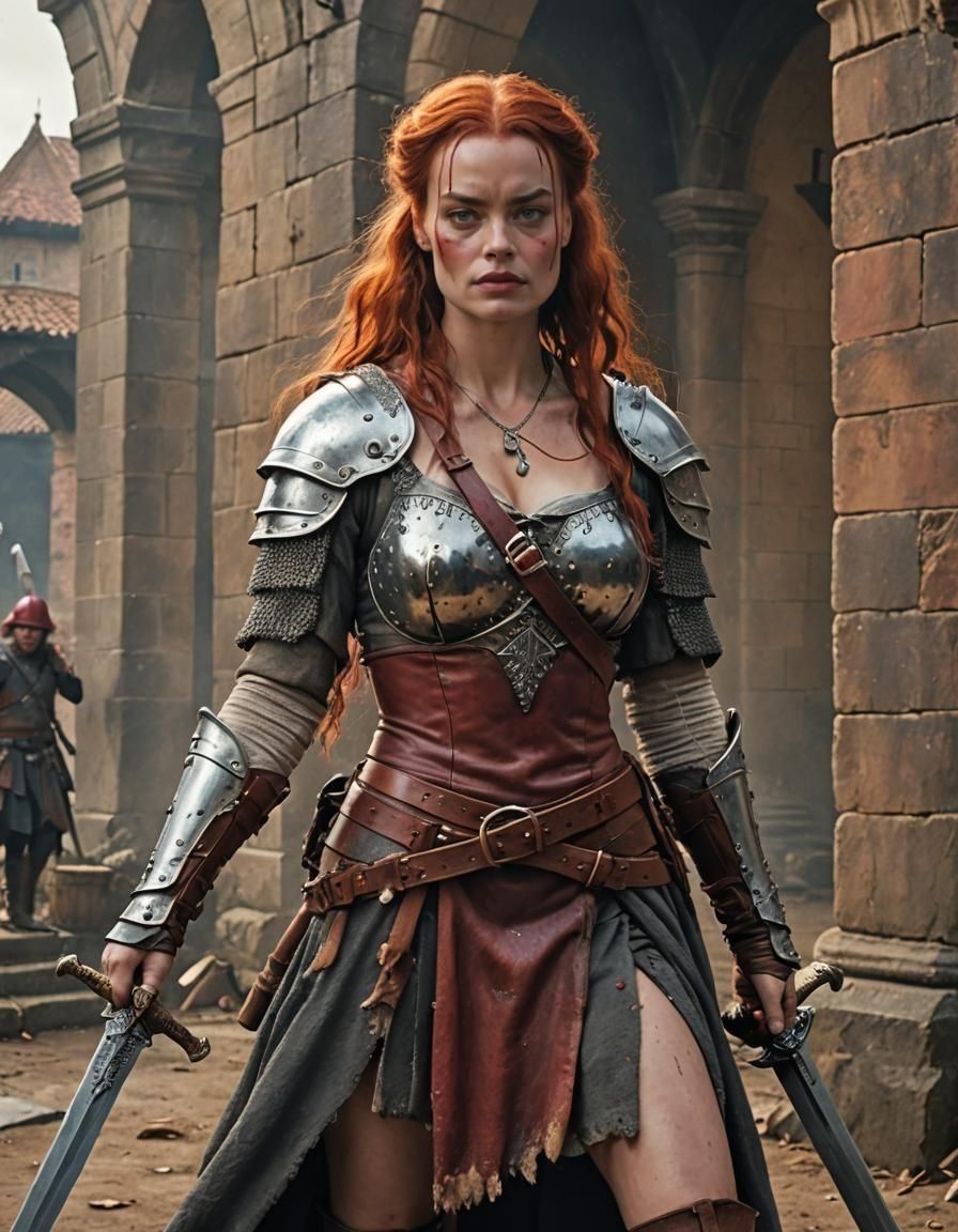 Baroque Painting of Red Sonja in Distressed Manner