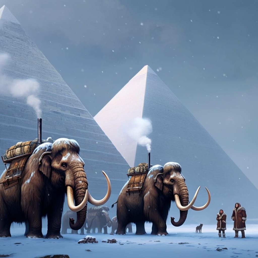 Winter Wonderland: Egyptian Pyramids and Mammoth Caravan