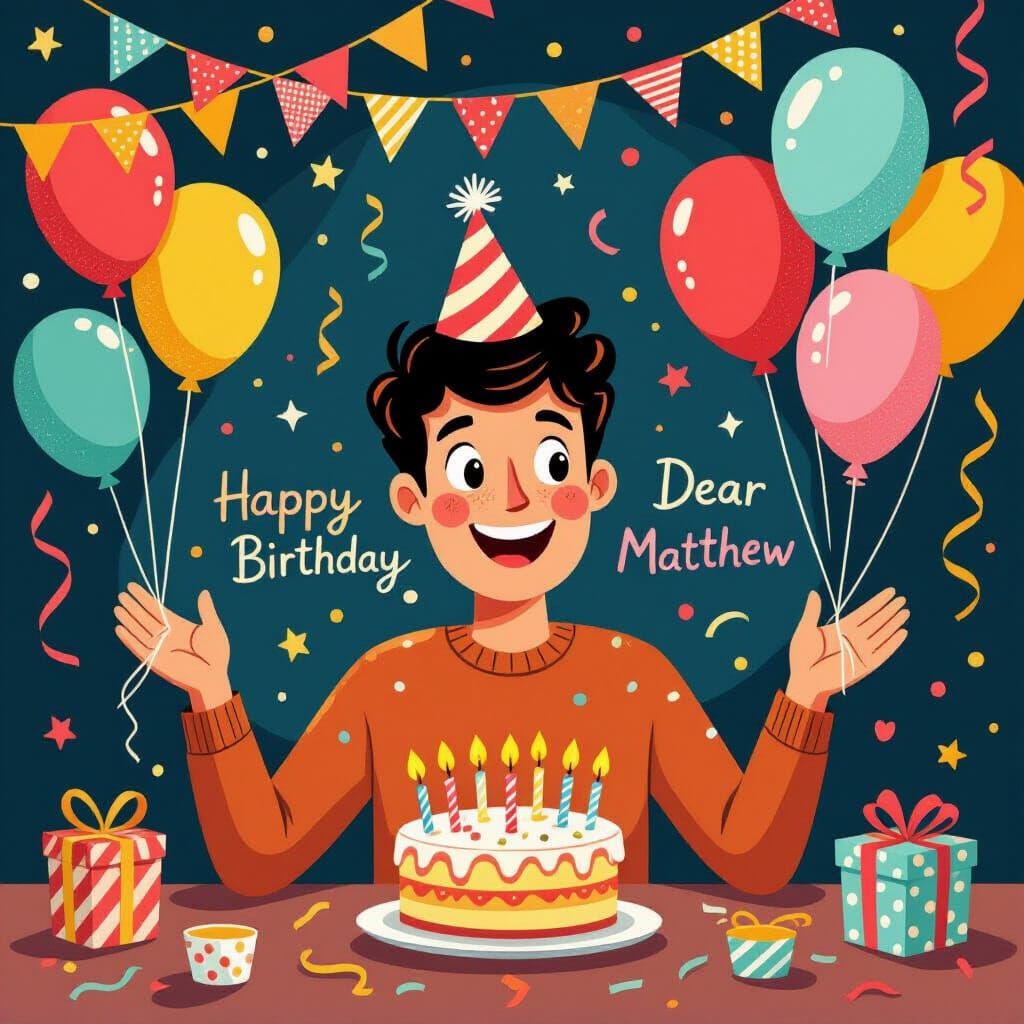 Festive Birthday Scene for Matthew in Whimsical Style