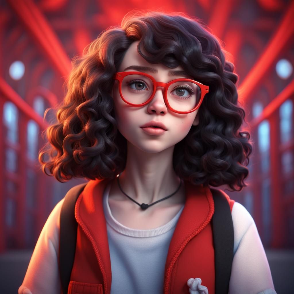 Pixar Style Portrait of a Girl with Red Glasses