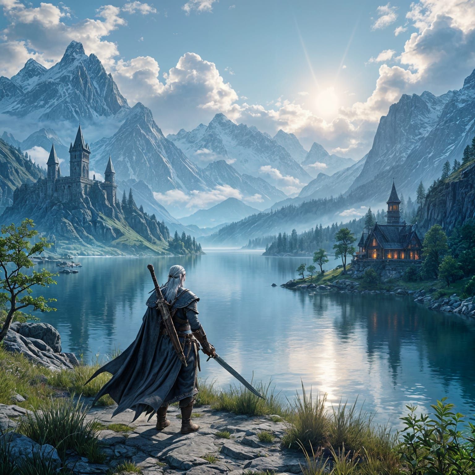 Idyllic Fantasy Landscape with Magical Elements