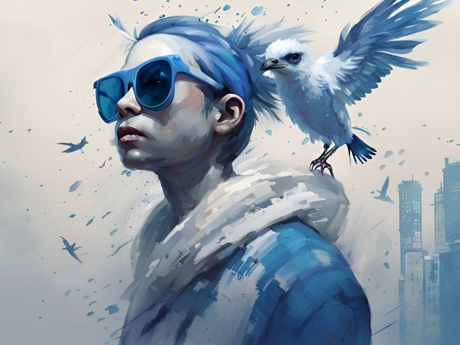 Blue and White Porcelain Bird in Flight