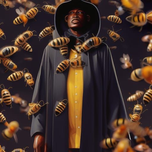Horror Portrait: Man Covered in Swarming Bees