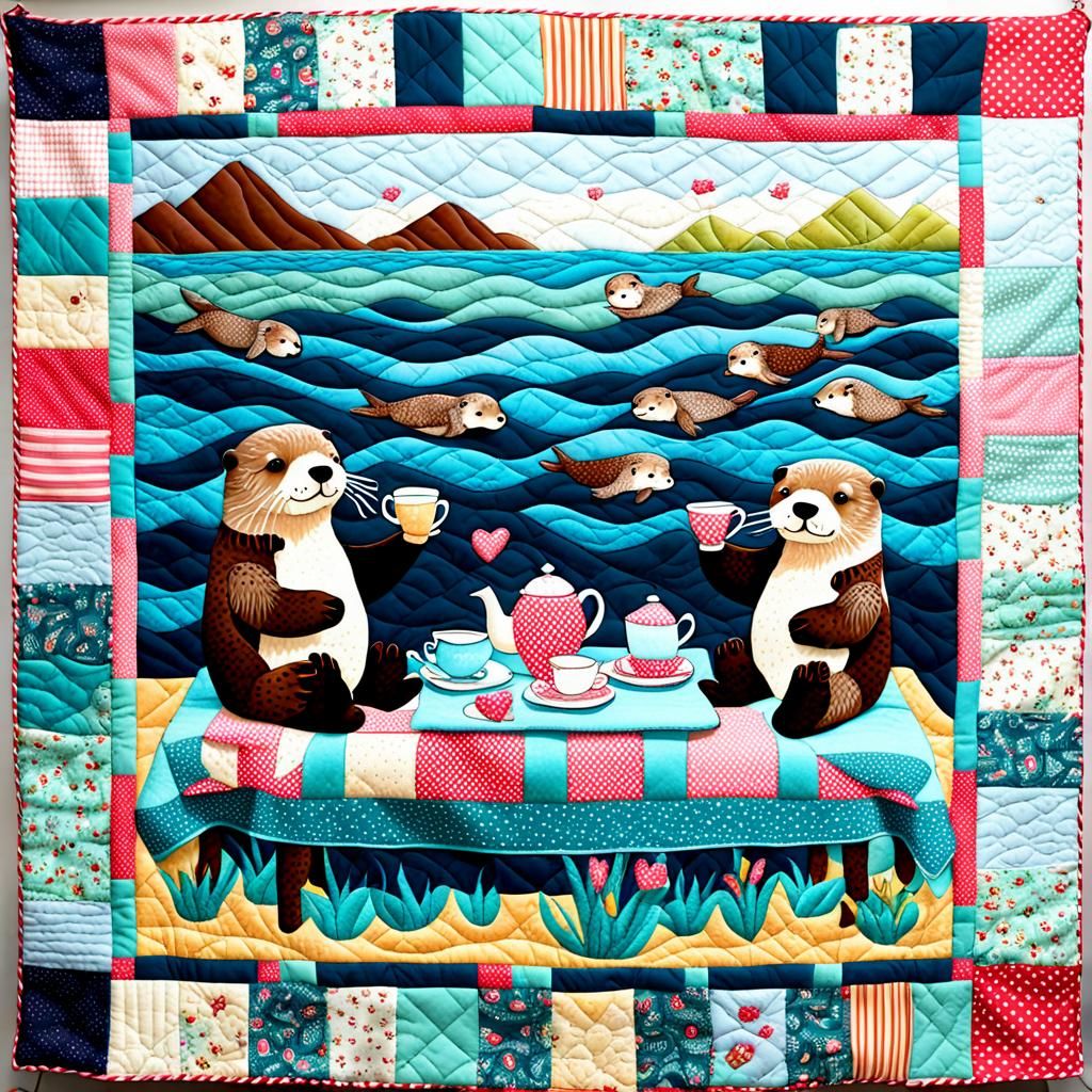Whimsical Sea Otter Tea Party Quilt