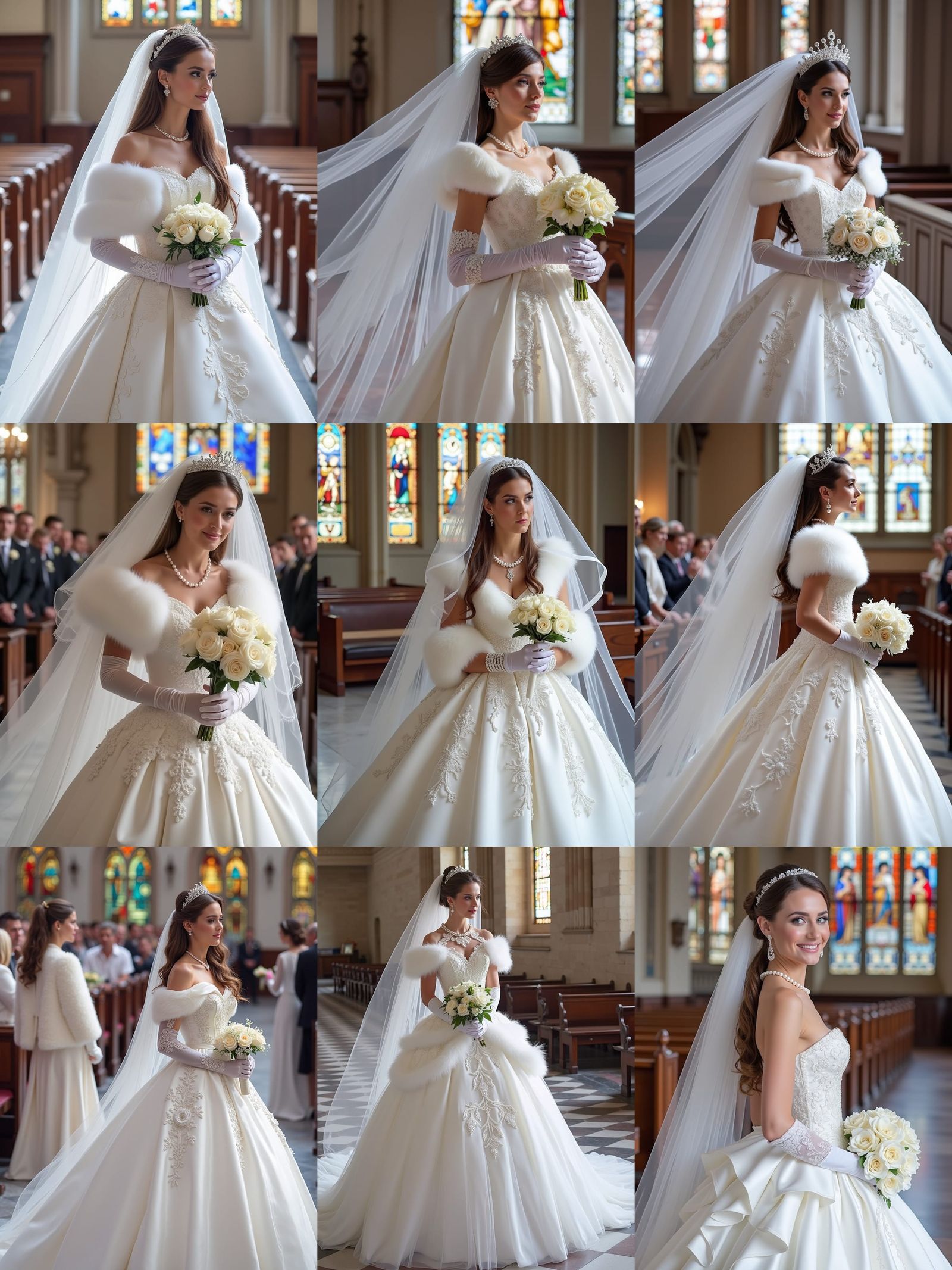 Bride in White Satin Gown with Pearl Accessories