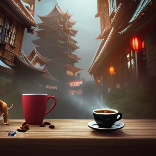 Hyperrealistic Coffee and Bohor, Digital Painting