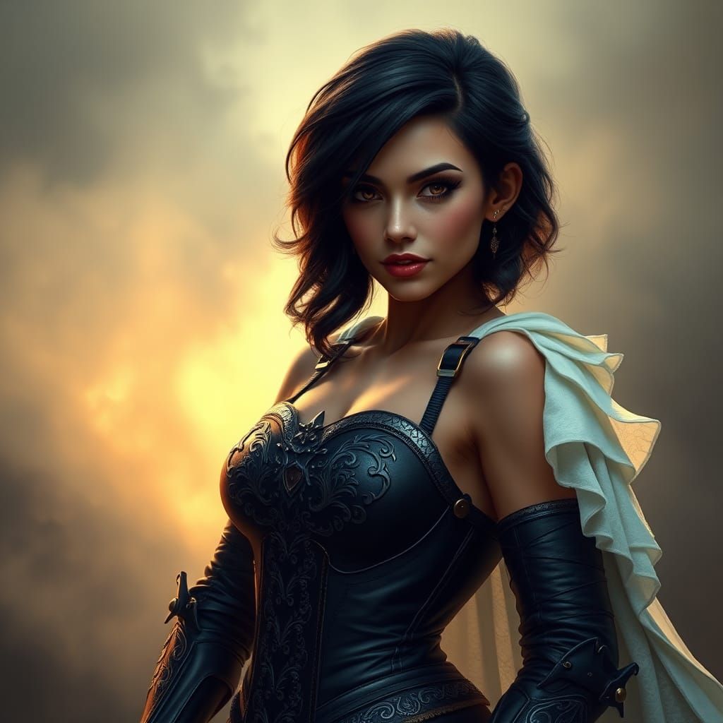 Heroic Dwarf Woman in Ethereal Landscape