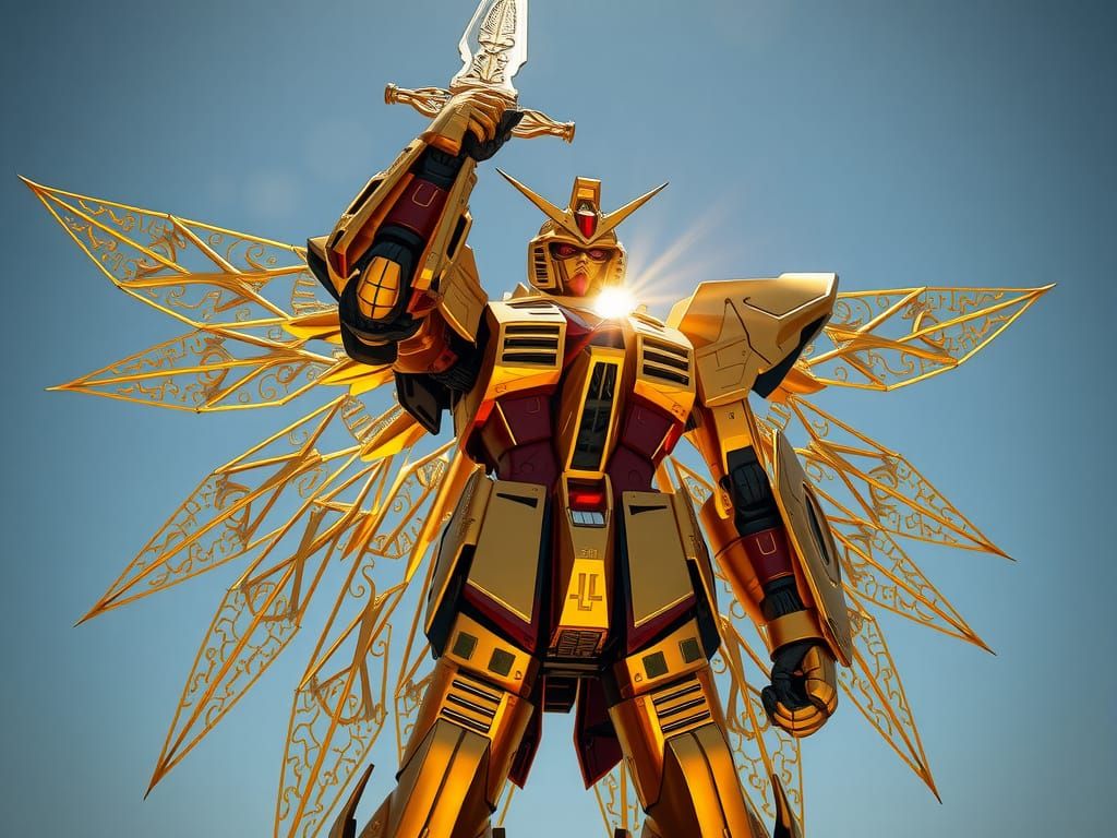 Golden Gundam with Majestic Wings and Radiant Aura