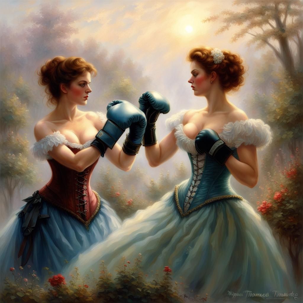 Victorian Women's Boxing Match in Ethereal Style