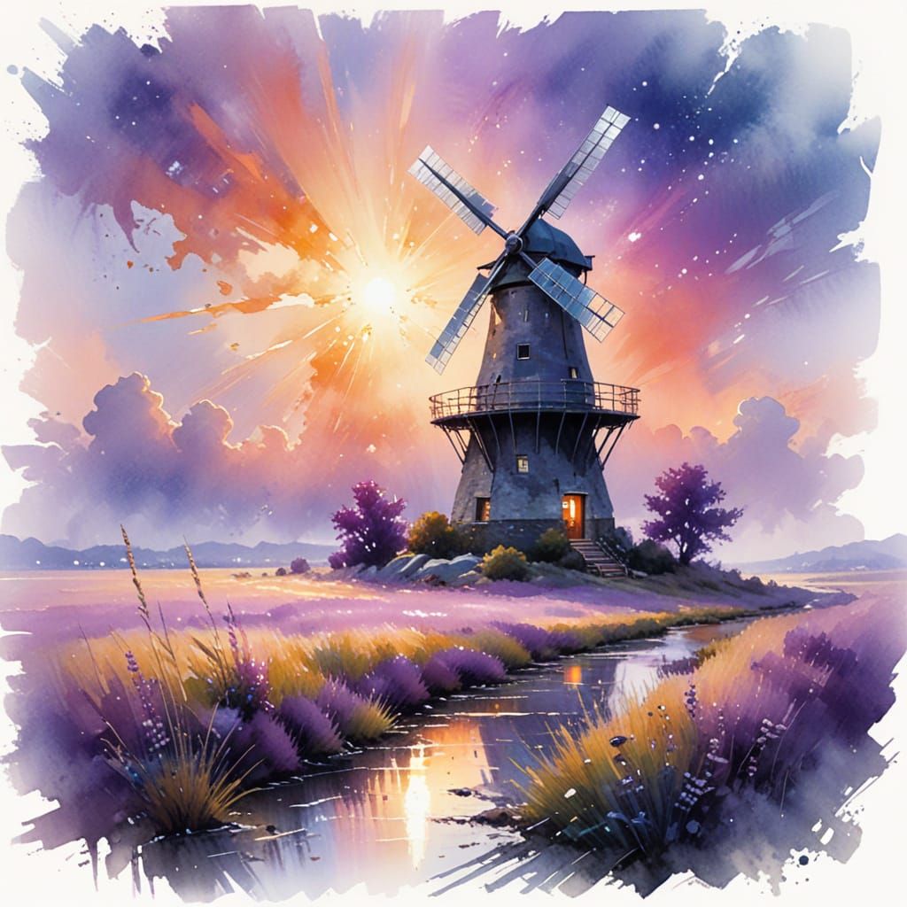 Quartz Windmill on Prismatic Plain under Starry Sky