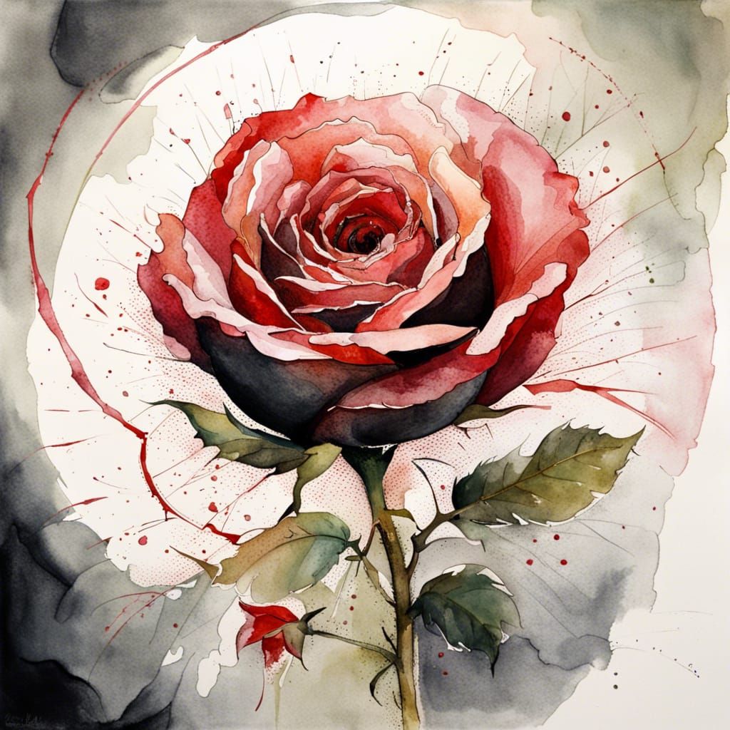 Giant Spiral Rose in Watercolour Style