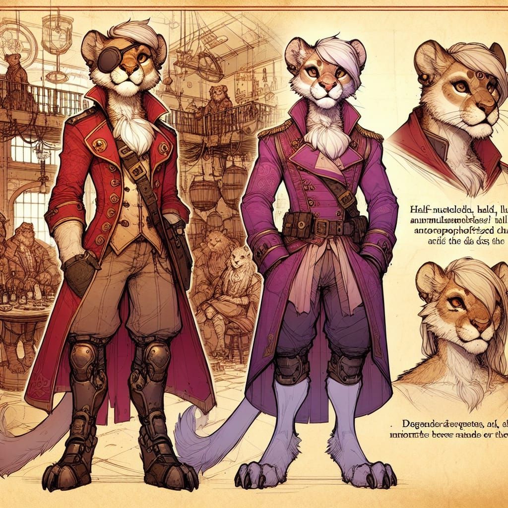 Steampunk Anthro Tavern Scene with Lioness Character