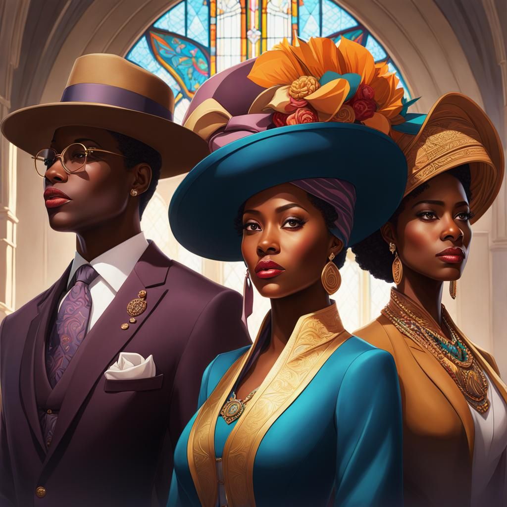 African American Women in Church Outfits: Artstation Portrai...