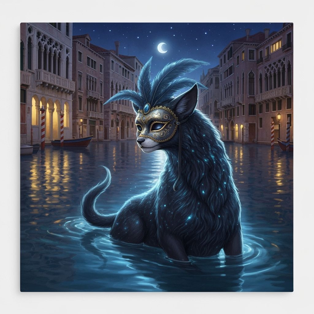 Baroque Masked Otter in Venice, Digital Art