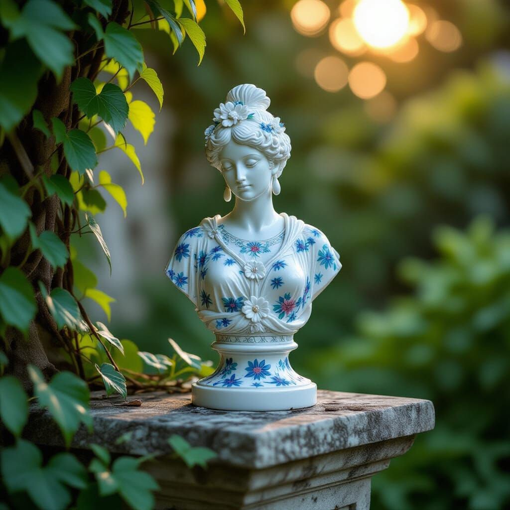 Nike Porcelain Statue in Forgotten Garden