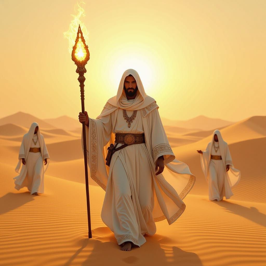 Mystical Desert Prophet with Glowing Staff