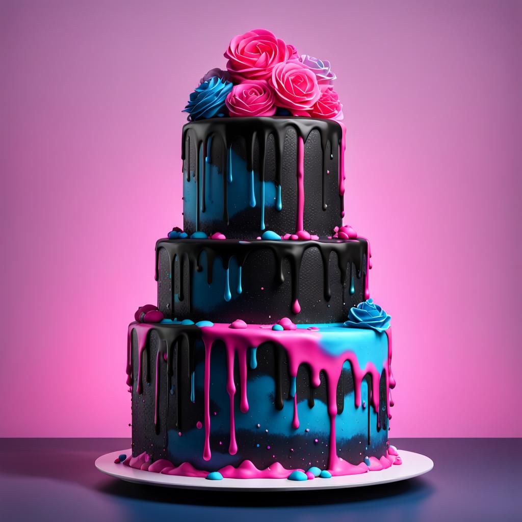 Hyperrealistic Neon Cake Splash Art
