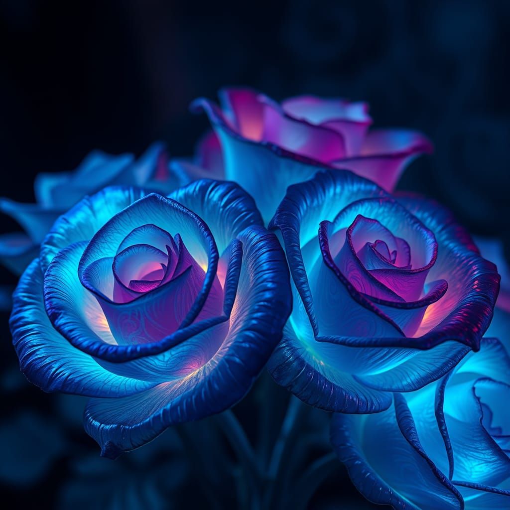 Iridescent Blue Roses in Surrealist Style