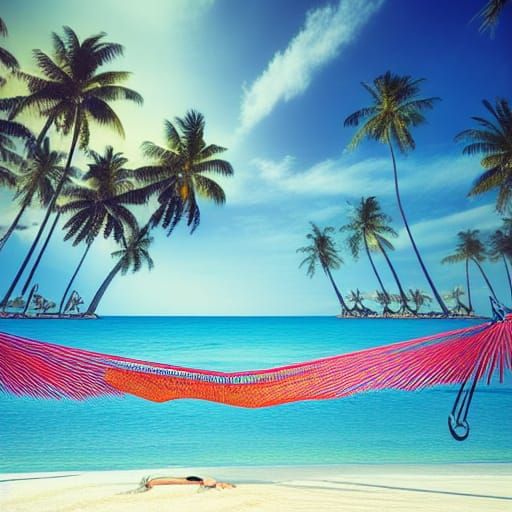 Tropical Island Beach Hammock: Digital Matte Painting