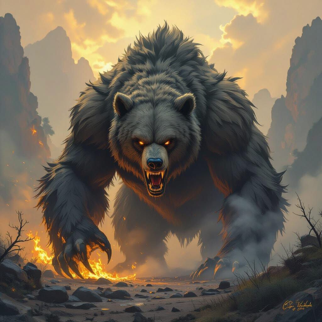 Ashmaw Bear Dark Fantasy Concept Art in 8K