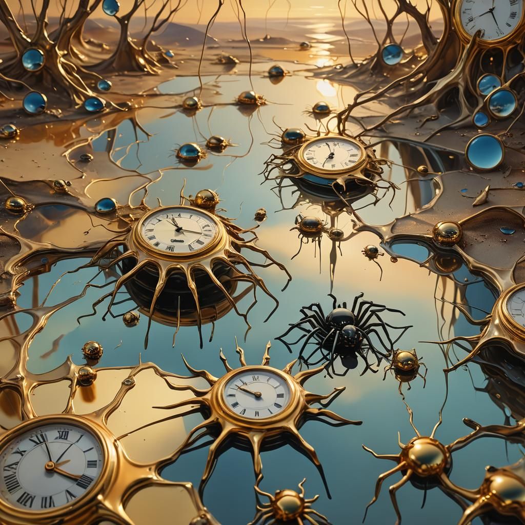 Mirrorsian Spiders Transform: A Surrealist Oil Painting