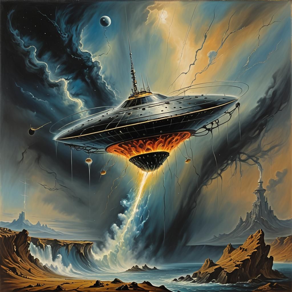 Alien Ship Escaping Black Hole, Salvador Dali Surrealism