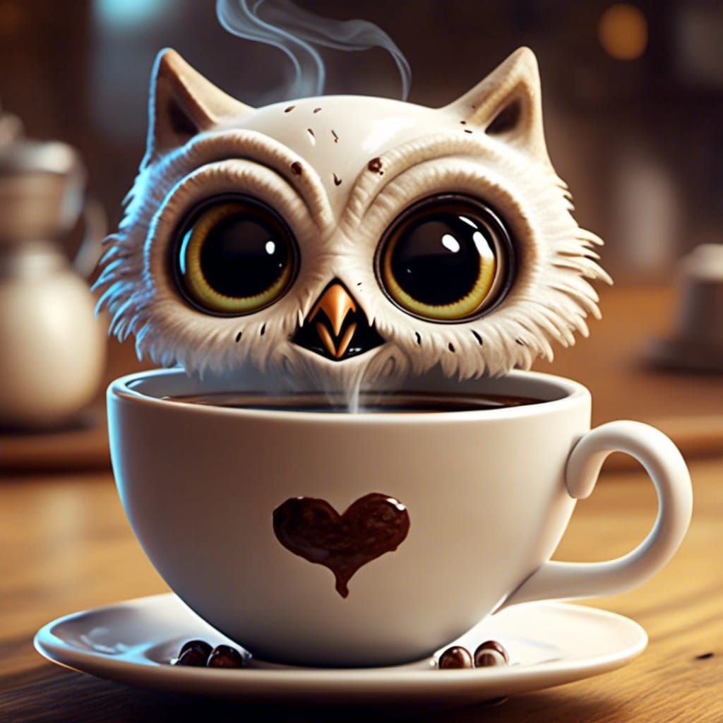 Cartoon Coffee Cup with Scary Eyes in Blender Style