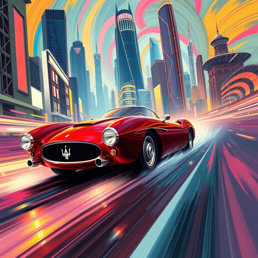 Maserati Races Through Futuristic Cityscape