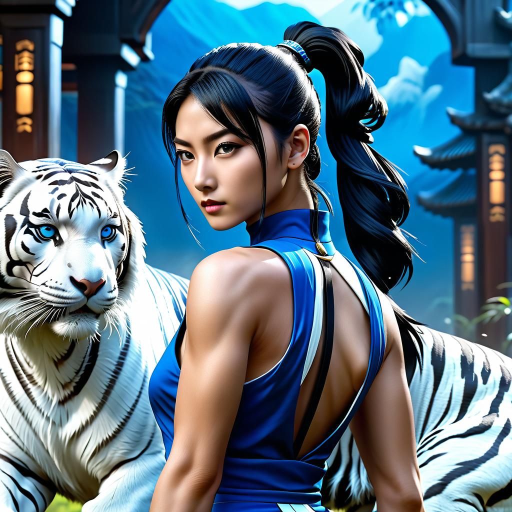 Kitana with a pet tiger