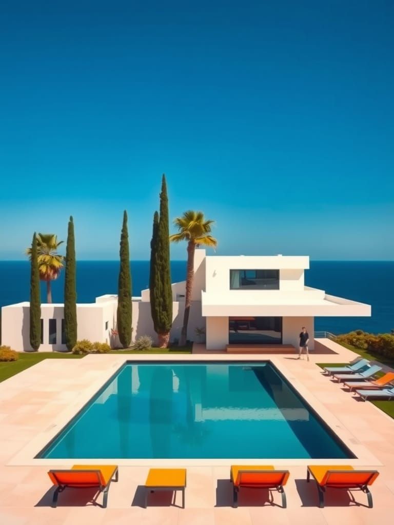 Modern House Near Ocean in Abstract Style