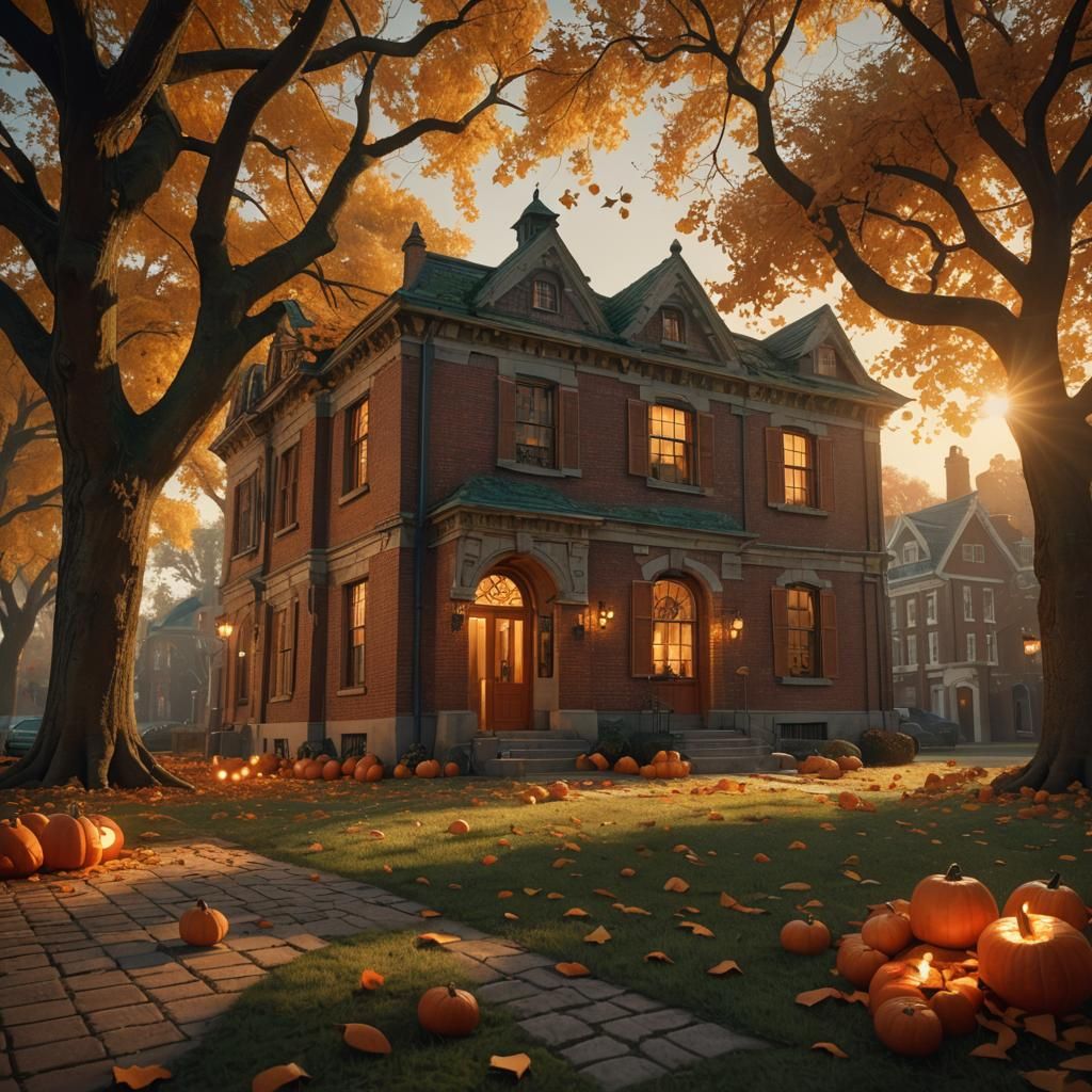 Autumnal Pumpkin Scene with Warm Lighting