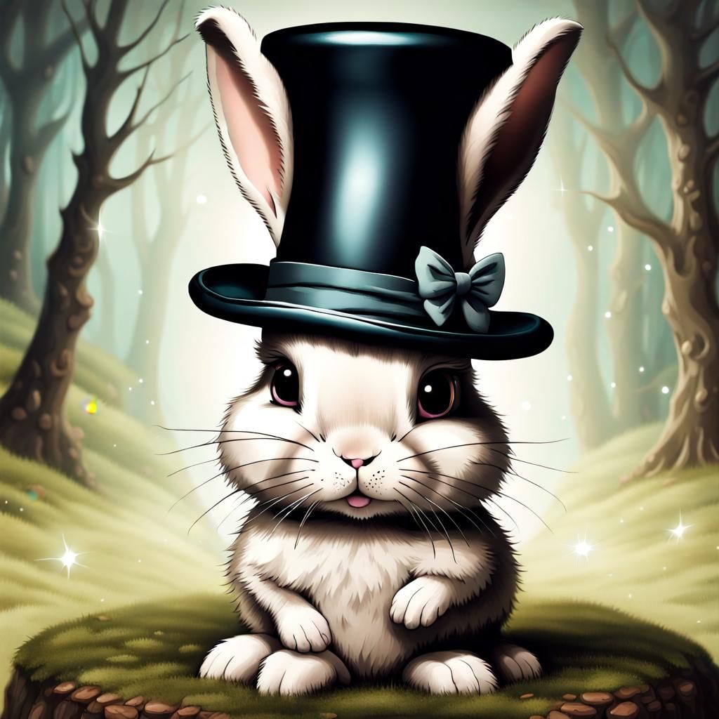 Cute Bunny in Top Hat in Dreamy Atmosphere