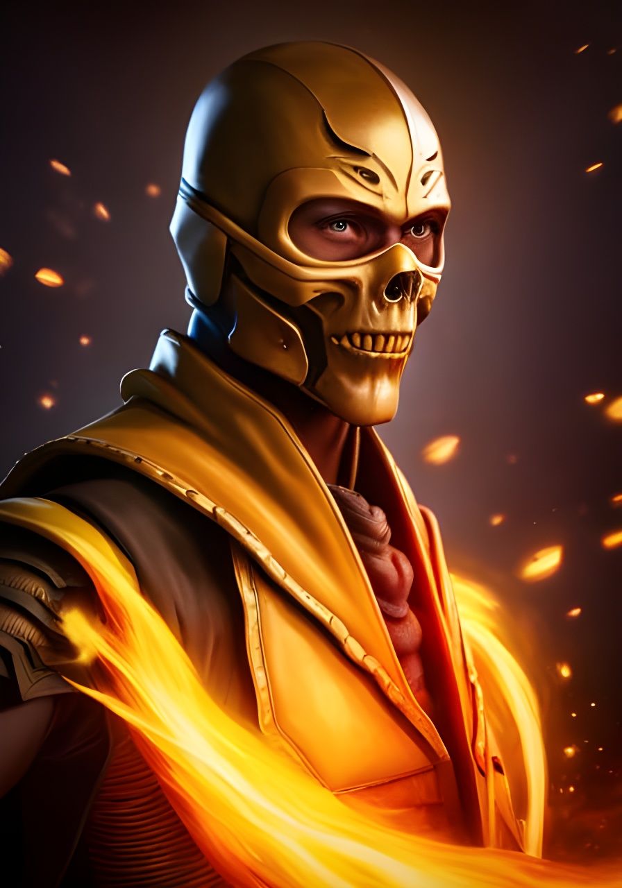 Fiery Samurai Skeleton in Detailed Digital Render