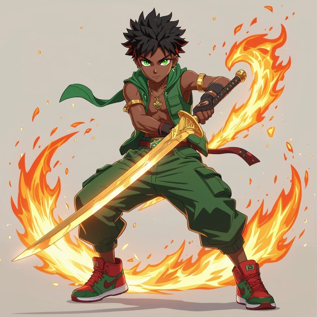 Teenager Battles Fire Demon With Celestial Power Anime Style